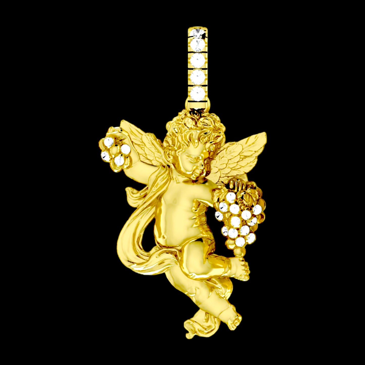 Solid Gold Cherub Angel Pendant Right