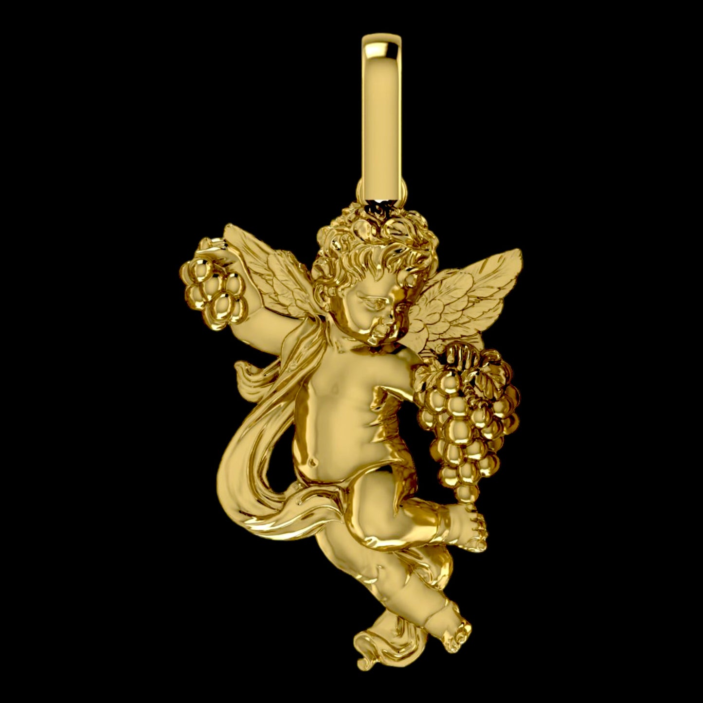 Solid Gold Cherub Angel Pendant Right